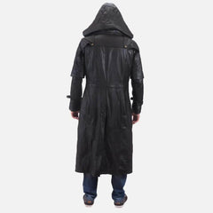 Mens Huntsman Black Hooded Leather Trench Coat-3