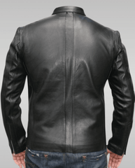 Mens Italian Style Black Biker Leather Jacket Back