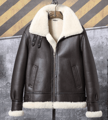 Mens Leather B3 Shearling Classic Sheepskin Bomber Jacket Front