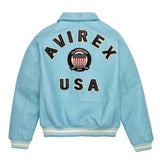 Mens Light Blue Avirex Leather Bomber Jacket Back