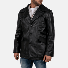Mens Long Black Leather Coat-1