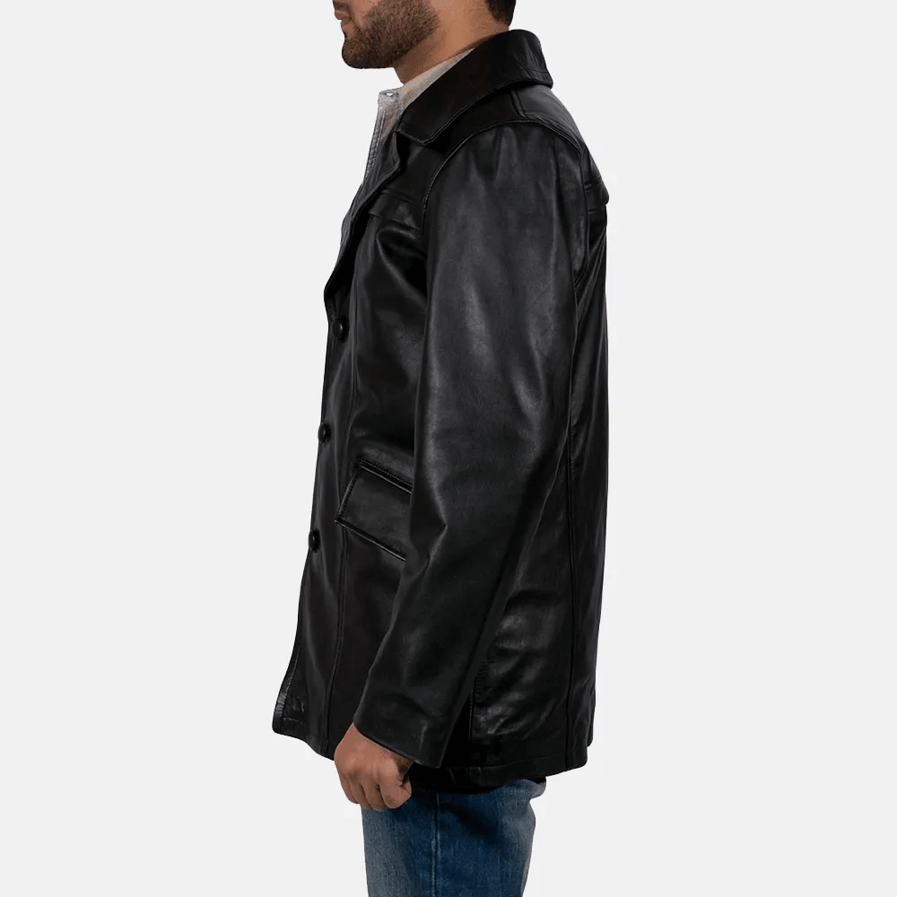 Mens Long Black Leather Coat-2
