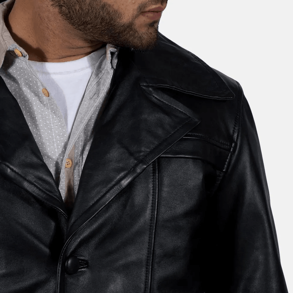 Mens Long Black Leather Coat-4