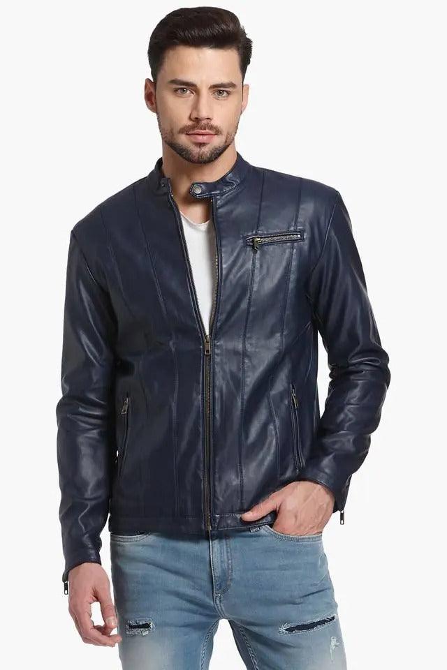 Mens Navy Blue Leather Biker Jacket – Leather Jacket Gear