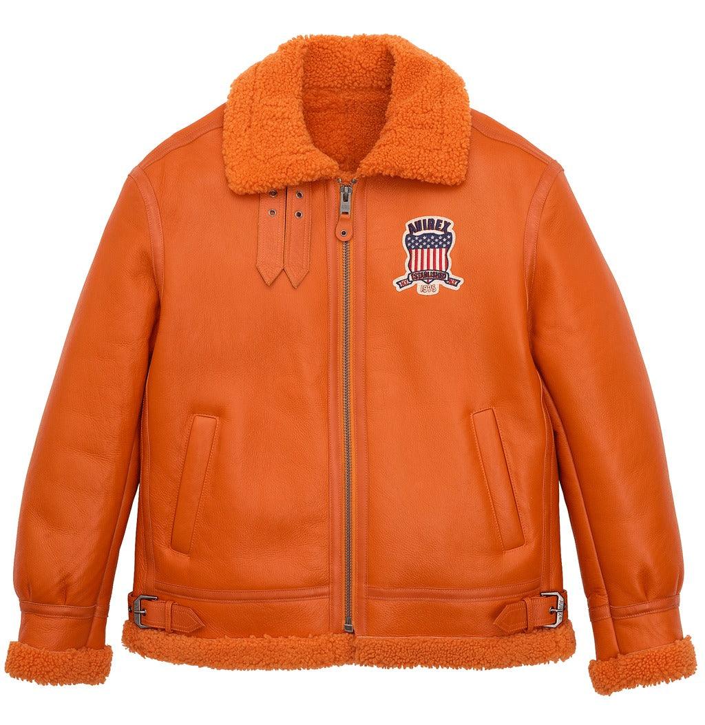 Mens Orange Sheepskin Avirex B3 Shearling Jacket-4