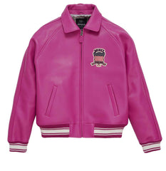 Mens Pink Avirex Leather Bomber Jacket-1