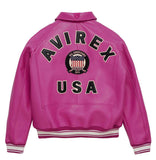 Mens Pink Avirex Leather Bomber Jacket-5