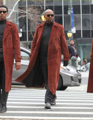 Mens Red Suede Samuel L Jackson Trench Coat-1