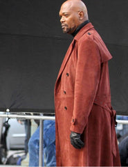Mens Red Suede Samuel L Jackson Trench Coat-2