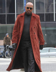 Mens Red Suede Samuel L Jackson Trench Coat