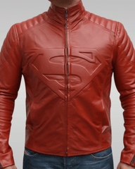 Mens Red Superman Leather Jacket-1
