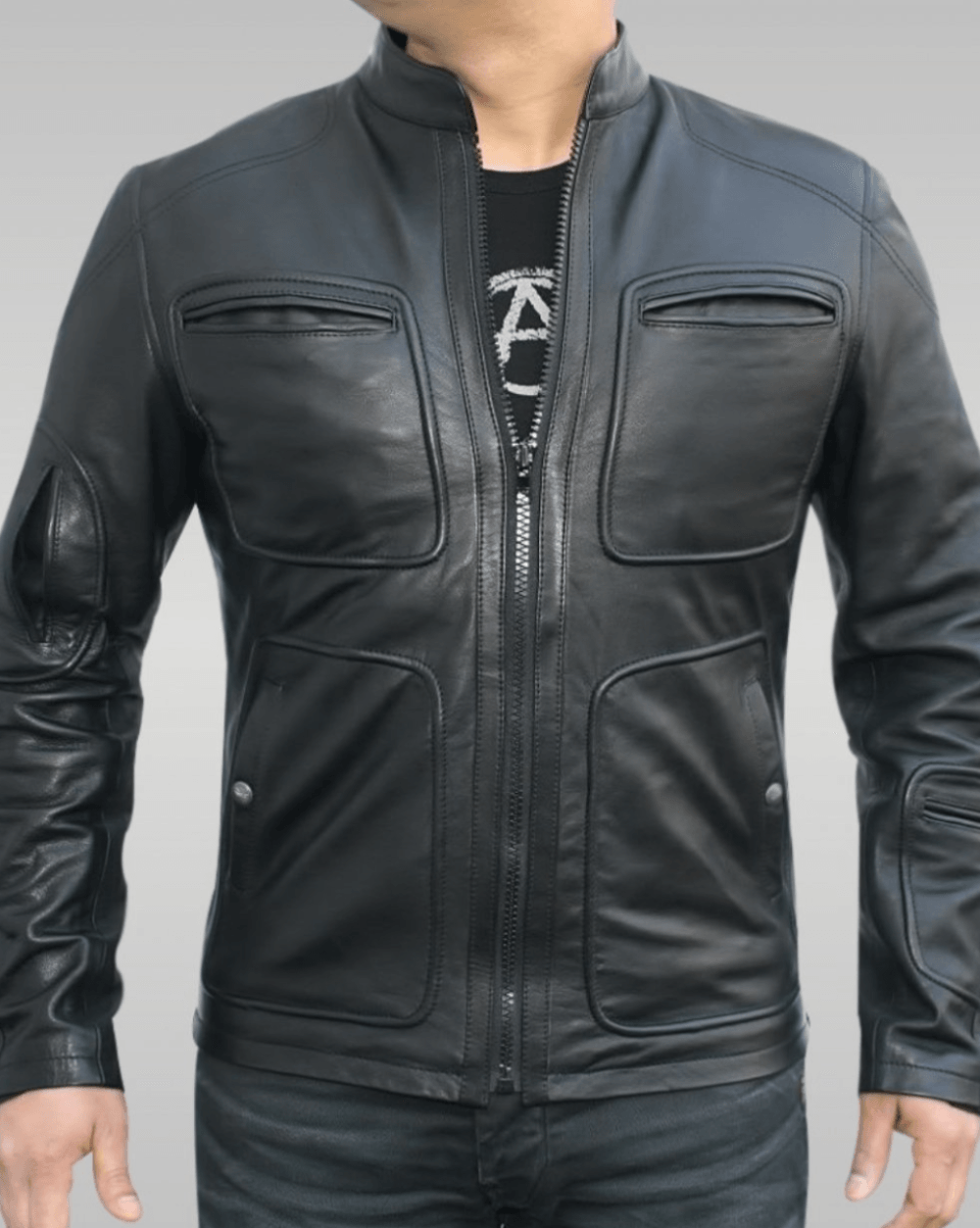Mens Slim Fit Black Biker Leather Jacket-1