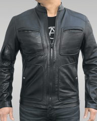 Mens Slim Fit Black Biker Leather Jacket-1