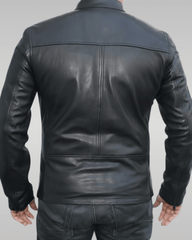 Mens Slim Fit Black Biker Leather Jacket-2