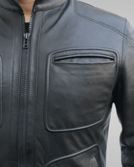 Mens Slim Fit Black Biker Leather Jacket-3