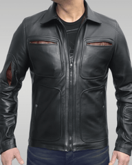 Mens Slim Fit Black Biker Leather Jacket-4
