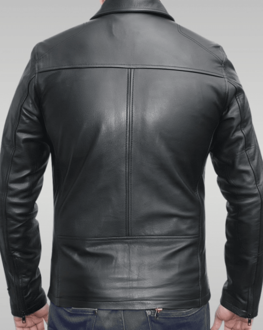 Mens Slim Fit Black Biker Leather Jacket-5