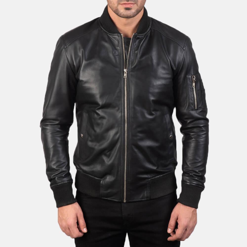 Mens Stylish Bomber Leather Jacket Front