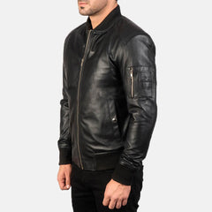 Mens Stylish Bomber Leather Jacket Side