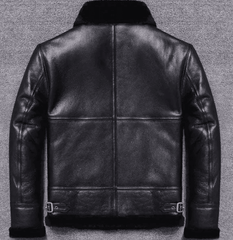 Mens Winter Shearling Fur Black Leather Jacket-1