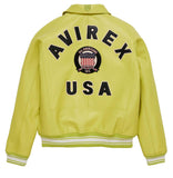 Mens Yellow Avirex Leather Bomber Jacket-5