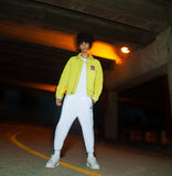 Mens Yellow Avirex Leather Bomber Jacket