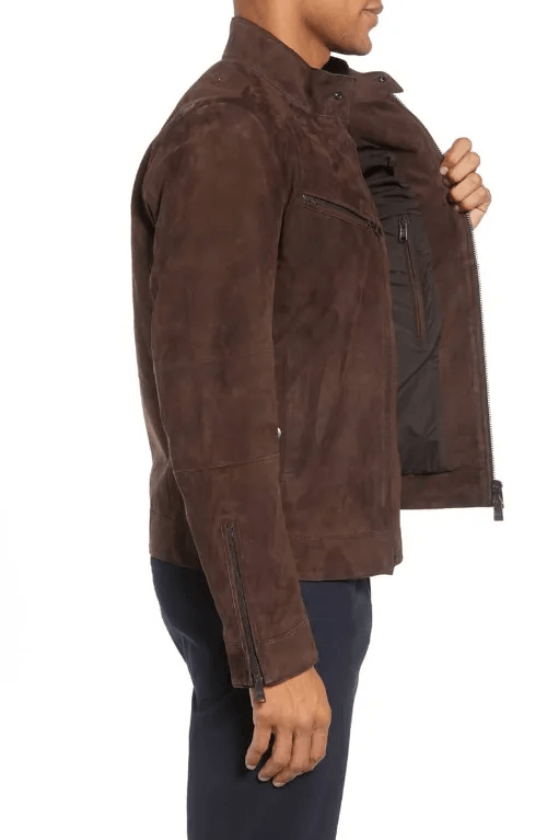 Brown Suede Leather Biker Jacket-3
