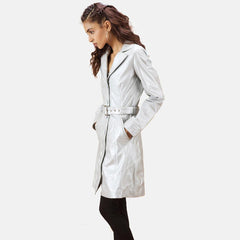 Womens Moonlight Silver Leather Trench Coat-3