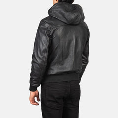 Mens Nintenzo Black Hooded Leather Jacket-3
