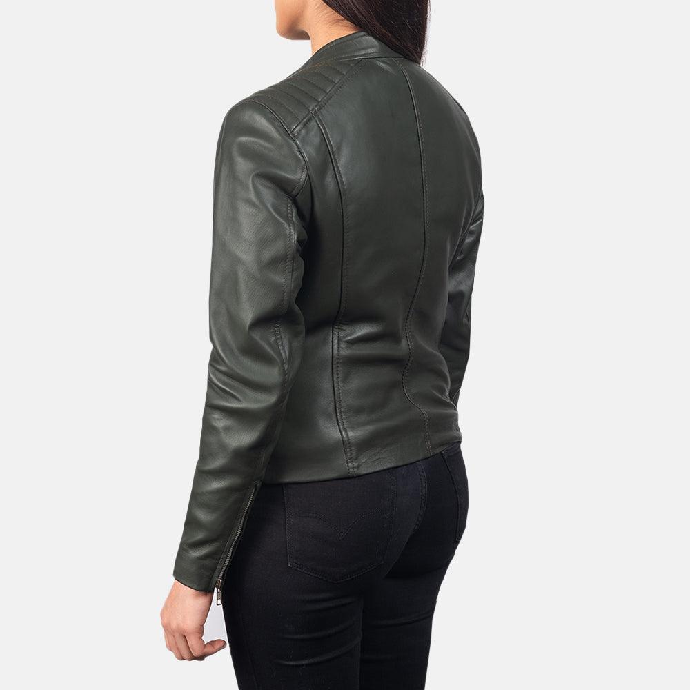 Womens Palm Green Leather Biker Jacket-2
