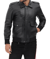Pesaro Men's Bomber Black Leather Jacket-1