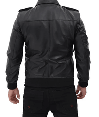 Pesaro Men's Bomber Black Leather Jacket-2