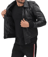Pesaro Men's Bomber Black Leather Jacket-3