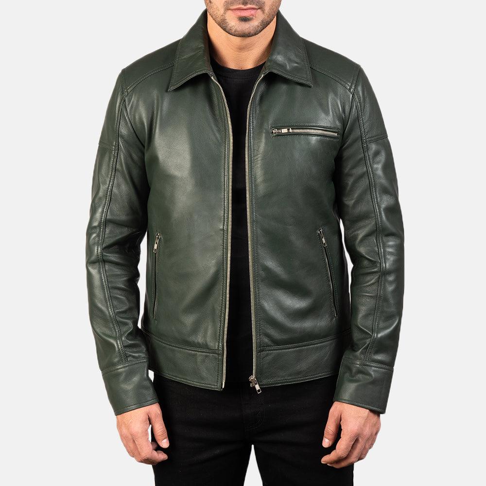 Mens Pine Green Leather Jacket-3