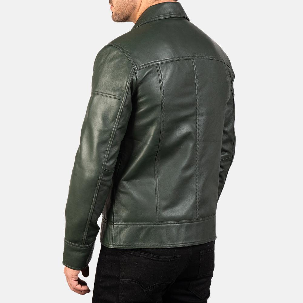 Mens Pine Green Leather Jacket-2