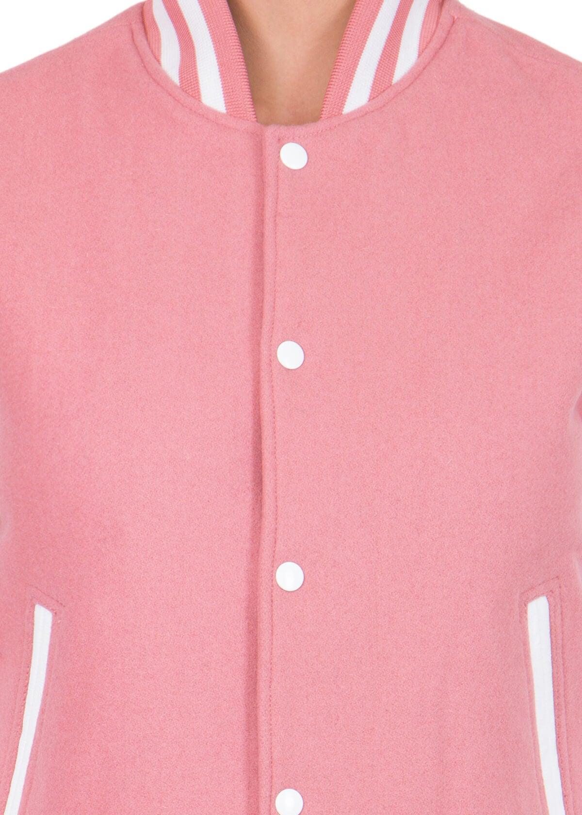 Pink Varsity Jacket Womens with White Leather Sleeves-6