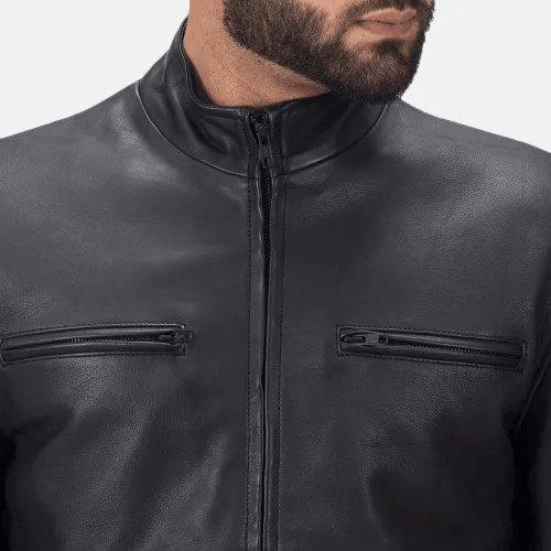 Plain Black Leather Jacket-3