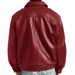Mens Red Leather Bomber Jacket-1