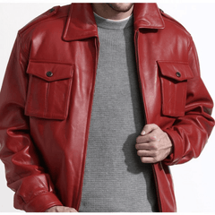 Mens Red Leather Bomber Jacket-2