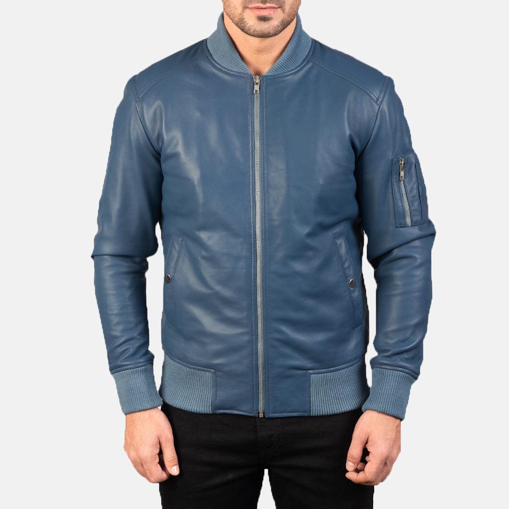 Mens Sapphire Blue Leather Bomber Jacket – Leather Jacket Gear