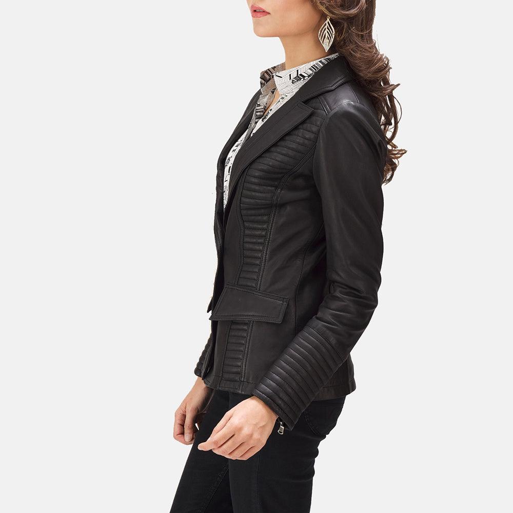 Womens Selina Black Leather Blazer-5