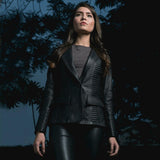 Womens Selina Black Leather Blazer