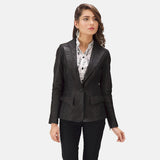 Womens Selina Black Leather Blazer-1