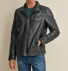 Mens Simple Black Leather Jacket-1