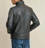 Mens Simple Black Leather Jacket-2