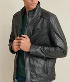 Mens Simple Black Leather Jacket-3