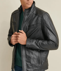 Mens Simple Black Leather Jacket-3