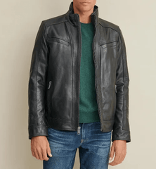 Mens Simple Black Leather Jacket