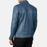 Sky Blue Leather Biker Jacket Men-2