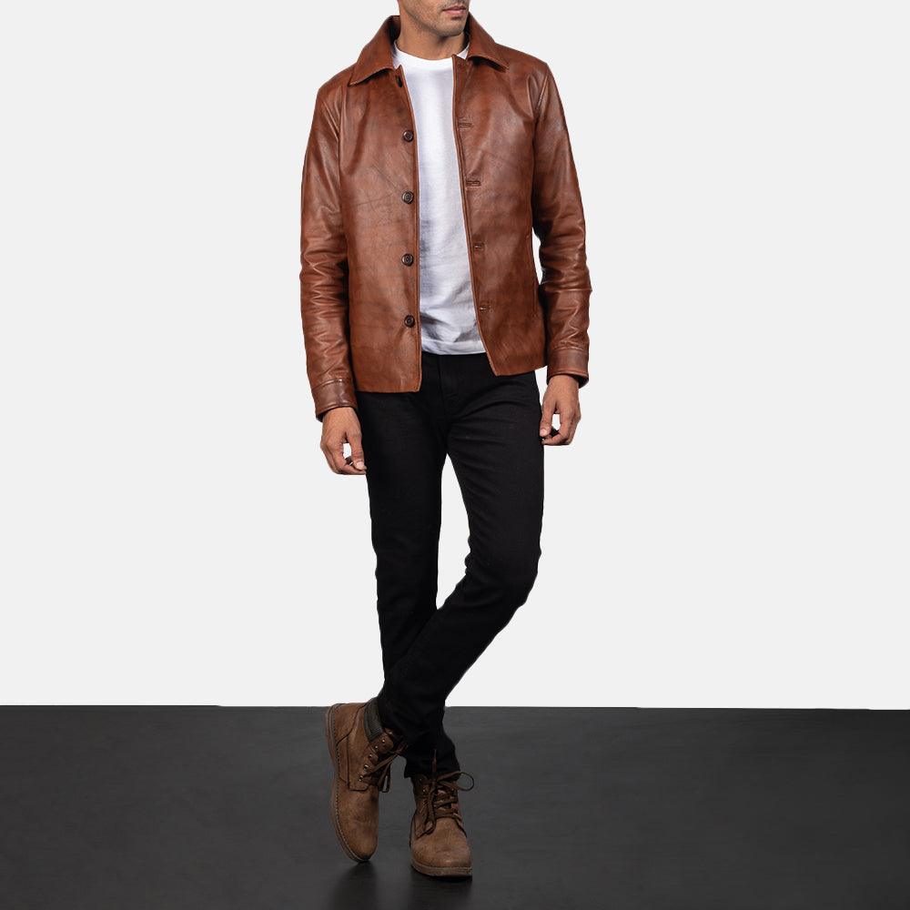Mens Stylish Brown Leather Jacket-4